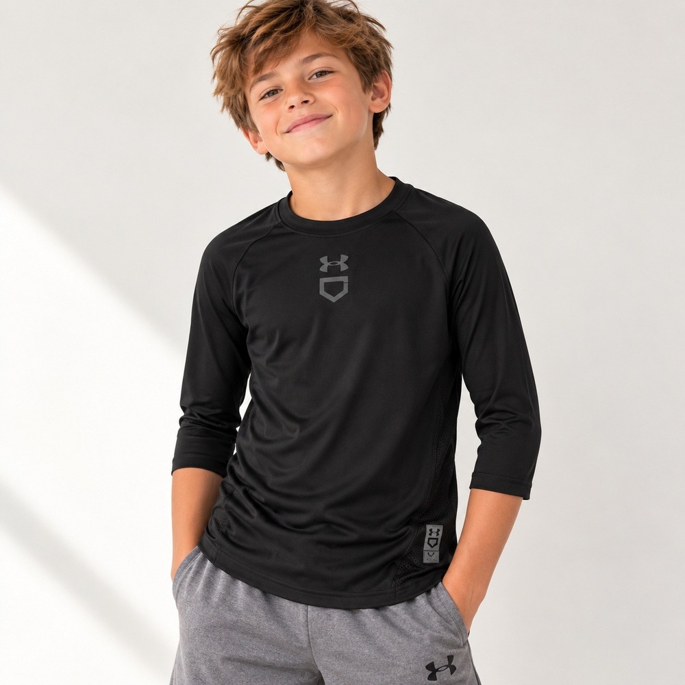 Under Armour Boys IsoChill 3/4 Shirt YXS Black Baseball Training Athleticcore